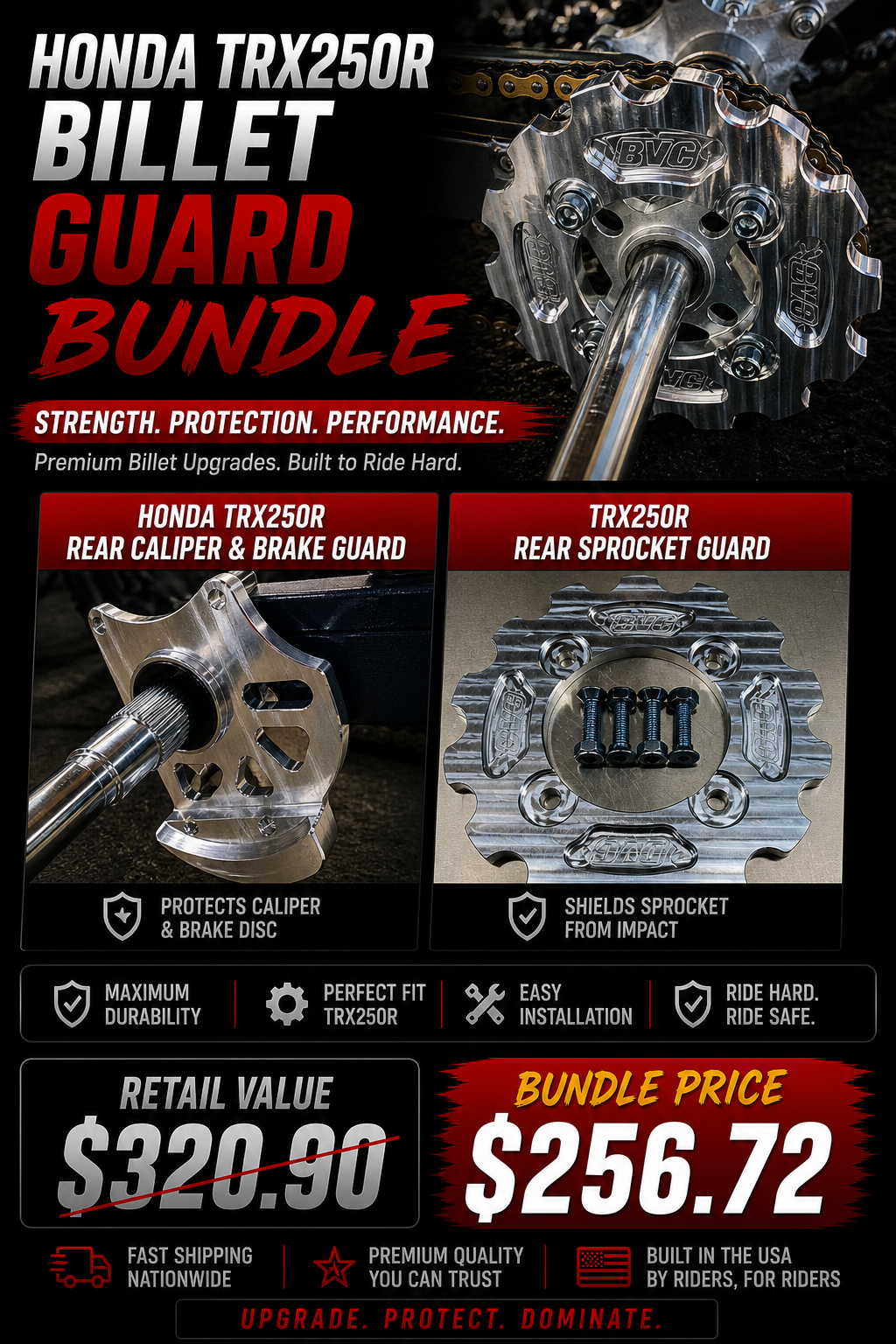 Honda TRX250R Billet Guard Bundle